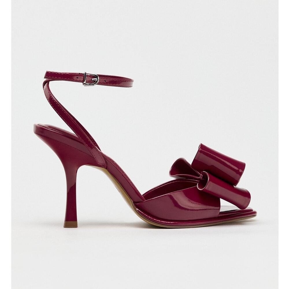 Zara NWT Red Patent Bow Strappy High Heel Sandals Size 8 - Picture 16 of 16